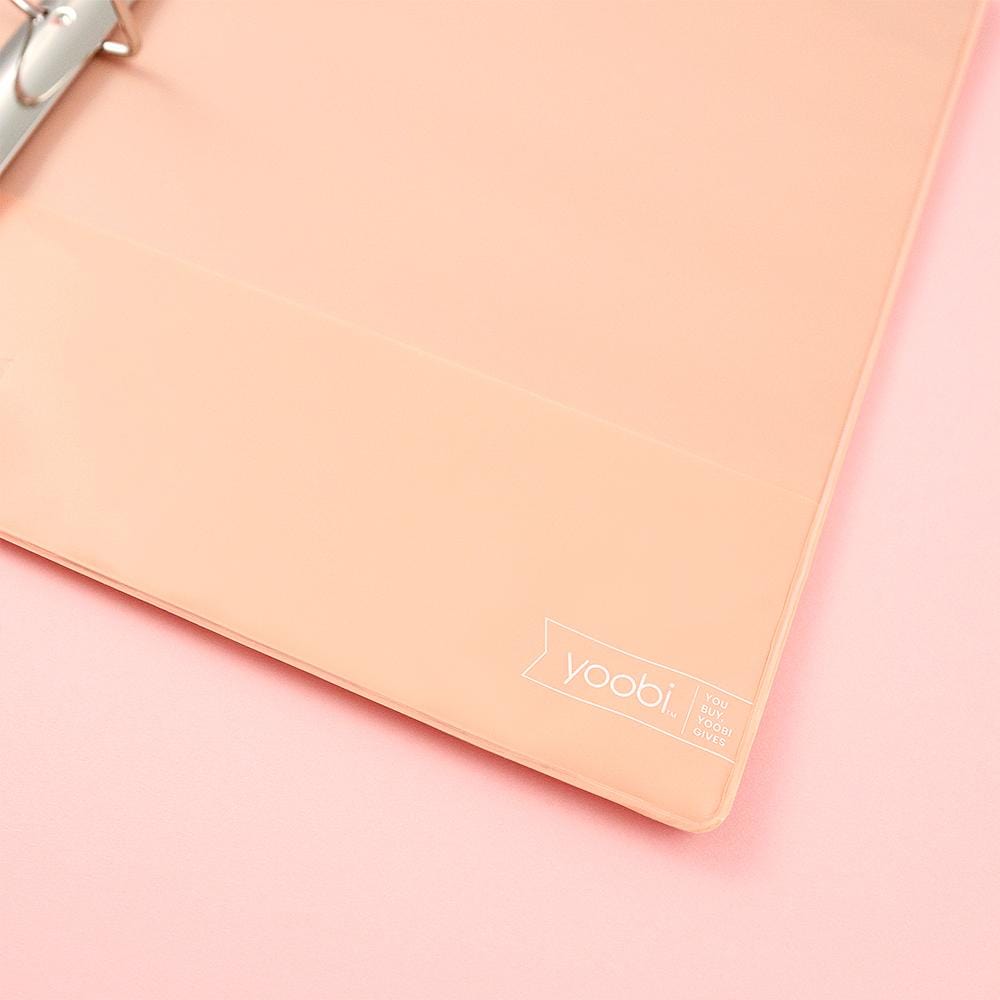 inside of open blush 3-ring binder showing detail of inside pocket