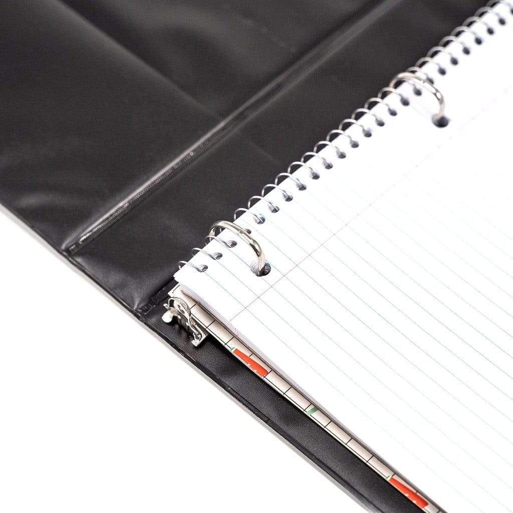 close up of open Avenger icon binder inside showing D-ring detail